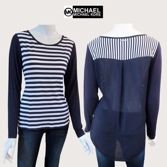 MICHAEL Michael Kors NEW Nautical Chic Semi Sheer Contrast Print Top M - Picture 1 of 10